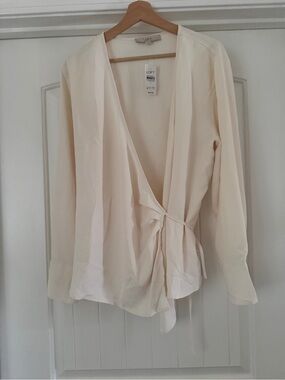 LOFT Cream Wrap Blouse - Self-Tie V-Neck